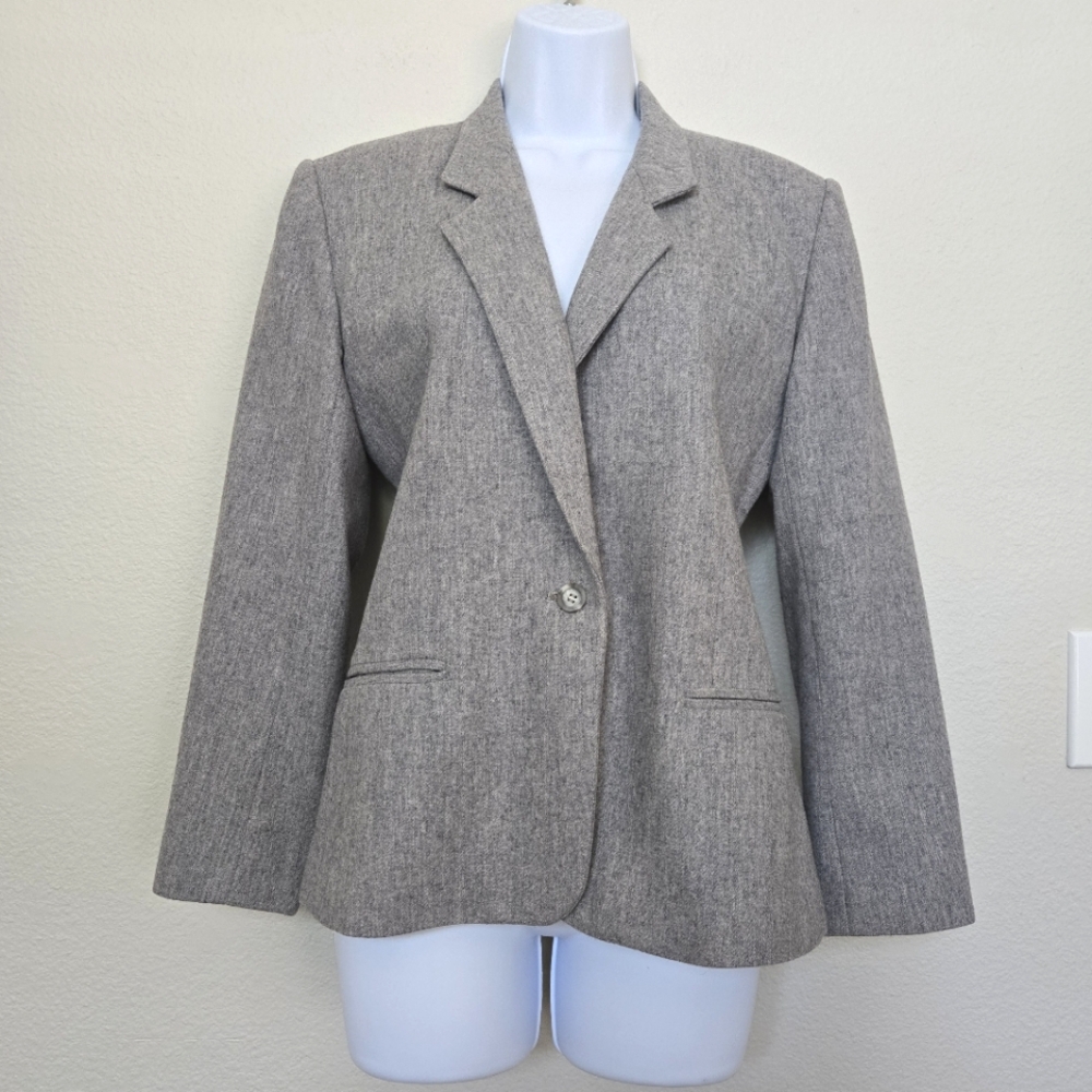 Vintage 90s Liz Claiborne Wool Blend Classic Blazer Gray Coat